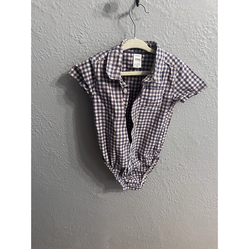 Girls Carters Blue Pink Plaid one piece size 18 months